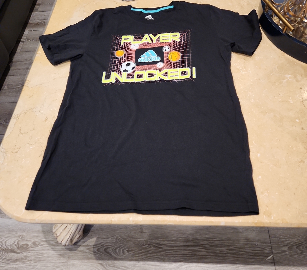 Adidas Black Kids Tee with Player Unlocked Graphic